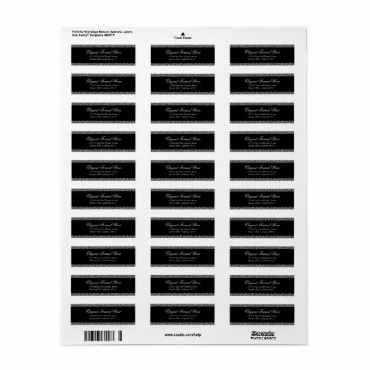 Elegant zwart formeel retour adres label (Full Sheet)