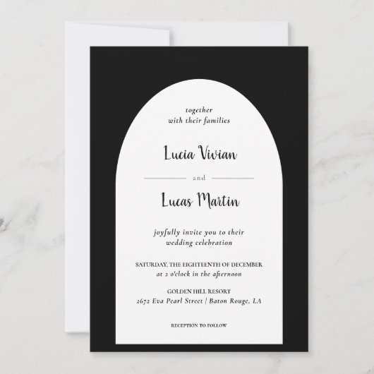 Elegant  Zwart Formele Bruiloft Kaart (Voorkant)