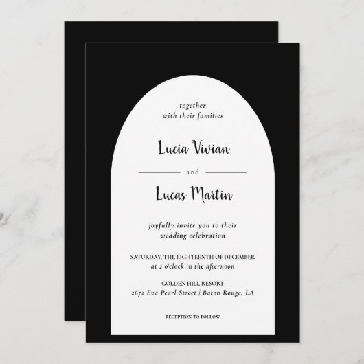 Elegant  Zwart Formele Bruiloft Kaart (Voorkant / Achterkant)