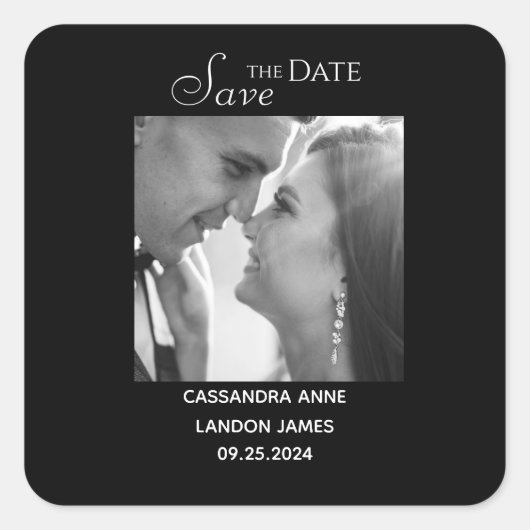 Elegant Zwart Foto Chic Stijlvolle Typografie Vier Vierkante Sticker (Voorkant)