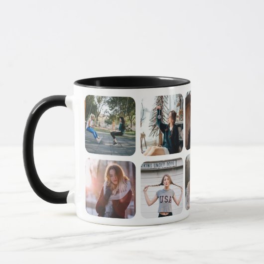 Elegant Zwart Fotonaam Collage Monogram Mok (Links)