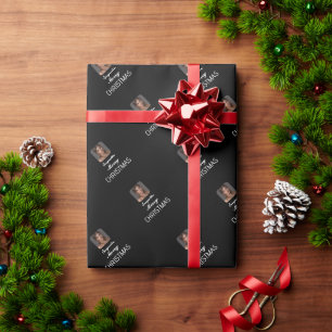 Elegant zwart fotoscript naam vrolijk kerstfeest cadeaupapier