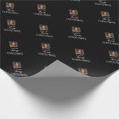Elegant zwart fotoscript naam vrolijk kerstfeest cadeaupapier (Hoek)