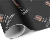 Elegant zwart fotoscript naam vrolijk kerstfeest cadeaupapier (Rol Hoek)