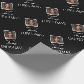 Elegant zwart fotoscript naam vrolijk kerstfeest cadeaupapier (Hoek)