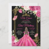 Elegant Zwart Fuchsia Roze Bloemen Mis Quince Kaart (Voorkant)