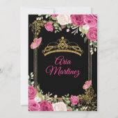 Elegant Zwart Fuchsia Roze Bloemen Mis Quince Kaart (Achterkant)