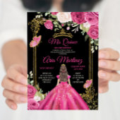 Elegant Zwart Fuchsia Roze Bloemen Mis Quince Kaart