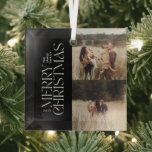 Elegant zwart gebladerte moderne minimale foto glas ornament<br><div class="desc">Elegante multi foto modern minimal zwart-wit waterverf botanische typografie Merry Christmas vakantie decor ornament.</div>