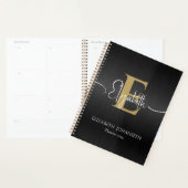 Elegant Zwart Geborsteld Metaal Goud Monogram Dagb Planner (Display)