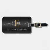 Elegant Zwart Geborsteld Metallic Goud Monogrammed Bagagelabel (Voorkant horizontaal)