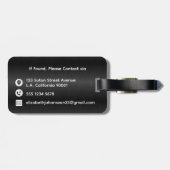 Elegant Zwart Geborsteld Metallic Goud Monogrammed Bagagelabel (Achterkant horizontaal)