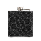 Elegant zwart gedrukte kant patroon met naam heupfles (Achterkant)