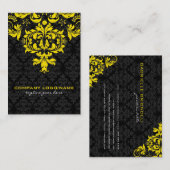 Elegant Zwart & Geel  Bloemen Damasks Visitekaartje (Voorkant / Achterkant)