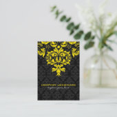 Elegant Zwart & Geel  Bloemen Damasks Visitekaartje (Staand voorkant)