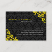 Elegant Zwart & Geel  Bloemen Damasks Visitekaartje (Achterkant)