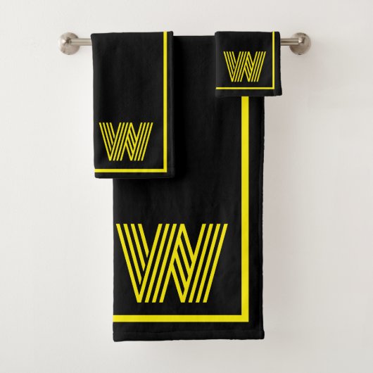 Elegant zwart & geel monogram  bad handdoek (Insitu)