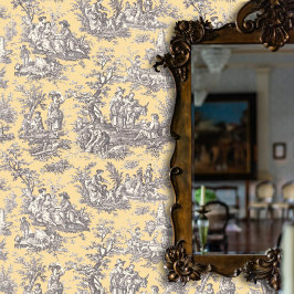 Elegant  zwart geel toile de jouy behang