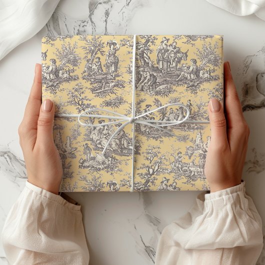Elegant  zwart geel toile de jouy cadeaupapier