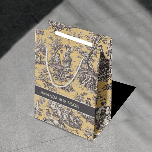 Elegant zwart geel toile de jouy medium cadeauzakje