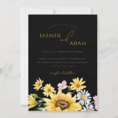 Elegant Zwart Geel Zonnebloemen Bloemen Bloemen Br Kaart (Voorkant)