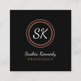 Elegant zwart gemengd bruin professioneel monogram vierkante visitekaartje