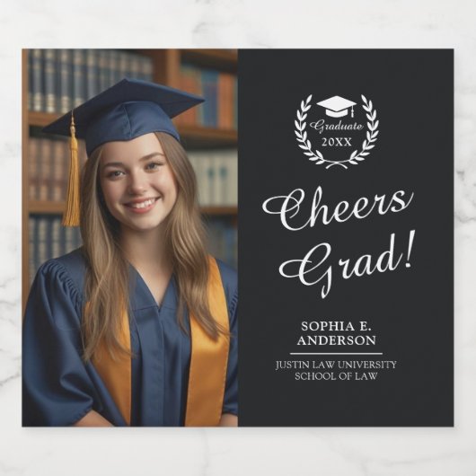 Elegant Zwart Gepersonaliseerd Cheers Afstudeerder Bier Etiket (Enkel label)