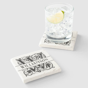 Elegant zwart gepersonaliseerd Initiaal W Monogram Stenen Onderzetter