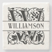 Elegant zwart gepersonaliseerd Initiaal W Monogram Stenen Onderzetter (Voorkant)