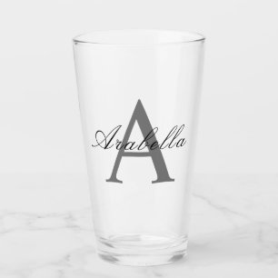 Elegant Zwart Gepersonaliseerd Monogram Naam Glas