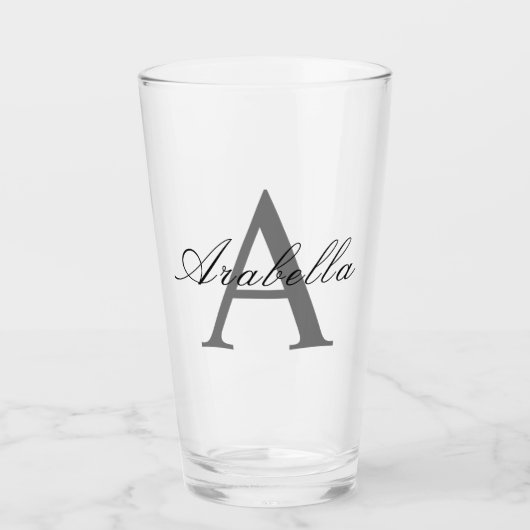 Elegant Zwart Gepersonaliseerd Monogram Naam Glas (Voorkant)