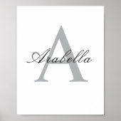 Elegant Zwart Gepersonaliseerd Monogram Naam Poster (Voorkant)