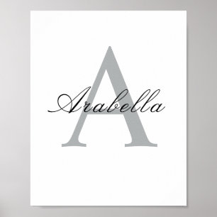 Elegant Zwart Gepersonaliseerd Monogram Naam Poster