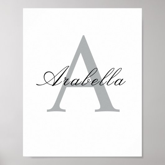 Elegant Zwart Gepersonaliseerd Monogram Naam Poster (Voorkant)
