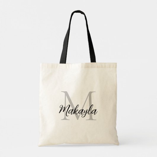 Elegant zwart gepersonaliseerd monogram tote bag (Achterkant)