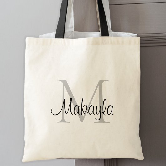 Elegant zwart gepersonaliseerd monogram tote bag