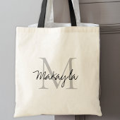 Elegant zwart gepersonaliseerd monogram tote bag