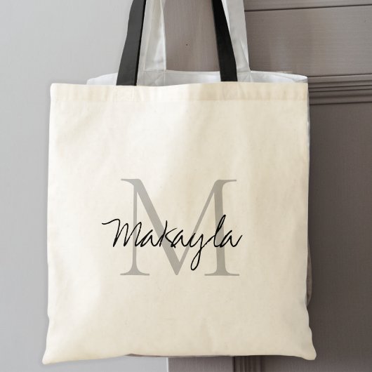 Elegant zwart gepersonaliseerd monogram tote bag