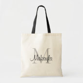 Elegant zwart gepersonaliseerd monogram tote bag (Voorkant)