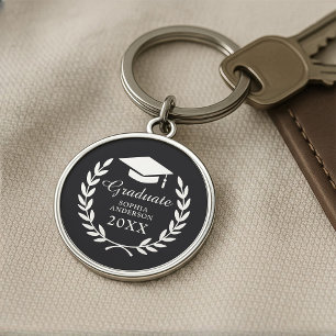Elegant Zwart Gepersonaliseerde Naam Afstuderen Em Sleutelhanger