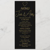 Elegant zwart glanzend liefdeshart bruiloft zwart menu (Voorkant)