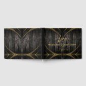 Elegant zwart glanzend rustiek hout bruiloft gastenboek (Volledig)