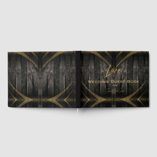 Elegant zwart glanzend rustiek hout bruiloft gastenboek (Volledig)