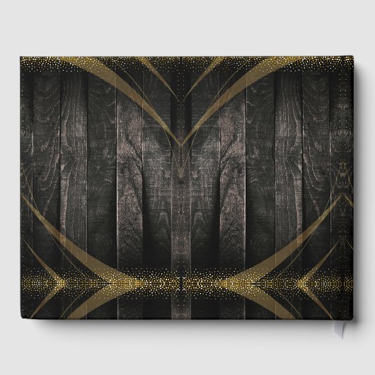 Elegant zwart glanzend rustiek hout bruiloft gastenboek (Achterkant)