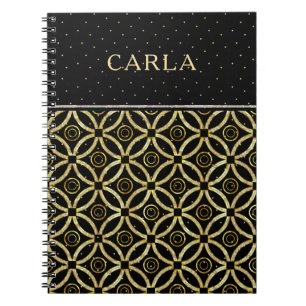 Elegant zwart & glinsterend gouden geometrisch pat notitieboek