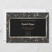 Elegant zwart glitter Afstuderen Save the Date (Achterkant)