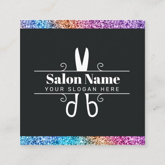 Elegant Zwart & Glitter Hair Stylist QR Code Logo Vierkante Visitekaartje (Achterkant)