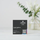 Elegant Zwart & Glitter Hair Stylist QR Code Logo Vierkante Visitekaartje (Staand voorkant)
