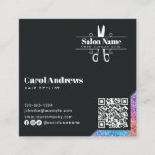 Elegant Zwart & Glitter Hair Stylist QR Code Logo Vierkante Visitekaartje (Voorkant)