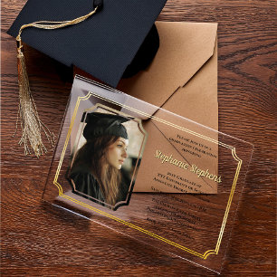 Elegant zwart Gold College Univ Graduation Party Acryl Uitnodigingen